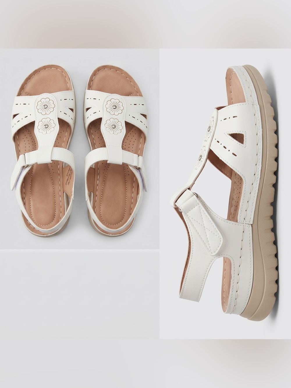 NWOB! Floral Cutout Comfort Sandals, 10, WHITE